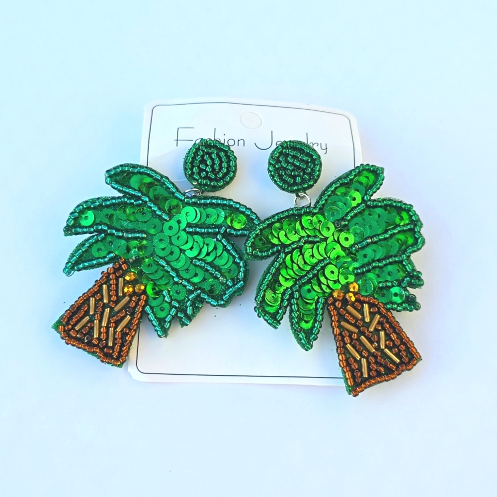 NEW Palm Tree Sequin Earrings